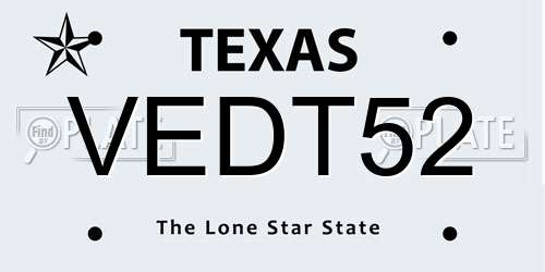 VEDT52 Texas License Plate