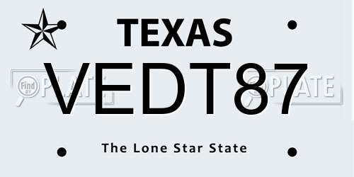 VEDT87 Texas License Plate