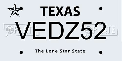 VEDZ52 Texas License Plate