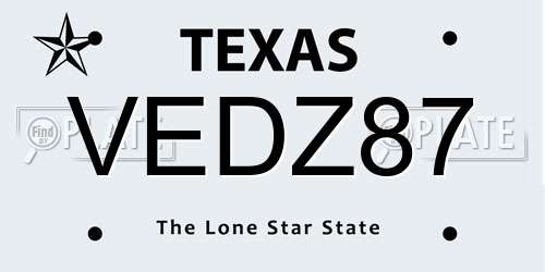 VEDZ87 Texas License Plate