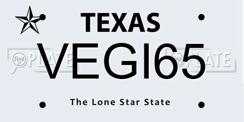 VEGI65 Texas License Plate