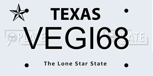 VEGI68 Texas License Plate