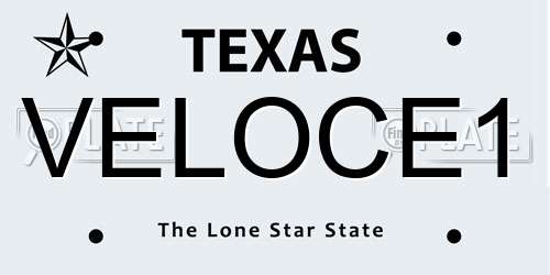 VELOCE1 Texas License Plate