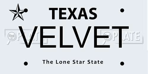 VELVET Texas License Plate