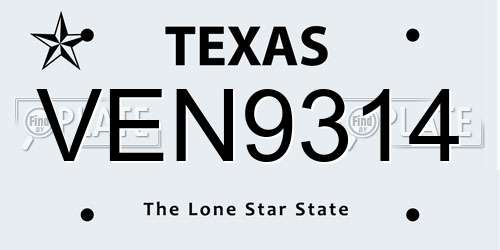 VEN9314 Texas License Plate
