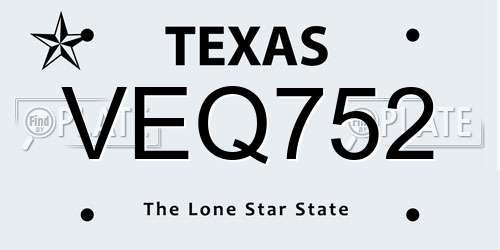 VEQ752 Texas License Plate