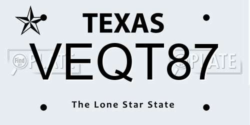 VEQT87 Texas License Plate