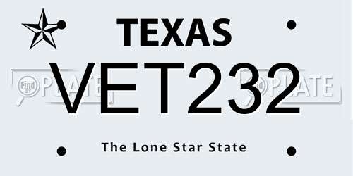 VET232 Texas License Plate