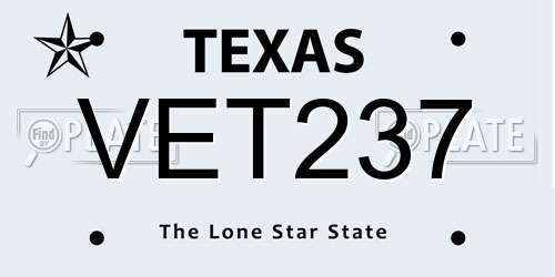 VET237 Texas License Plate