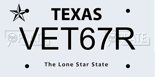 VET67R Texas License Plate