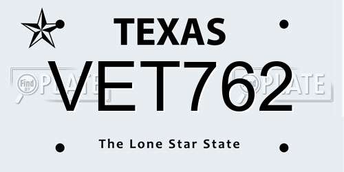 VET762 Texas License Plate