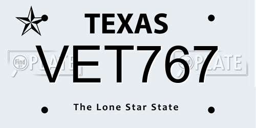 VET767 Texas License Plate