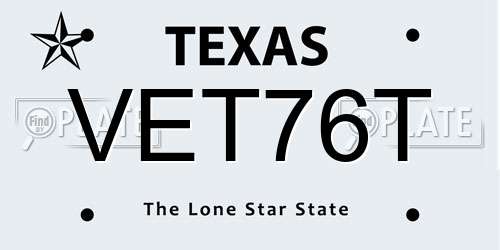 VET76T Texas License Plate
