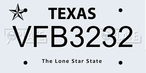 VFB3232 Texas License Plate