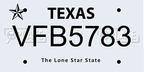 VFB5783 Texas License Plate