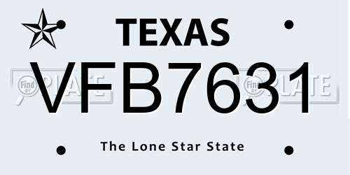 VFB7631 Texas License Plate