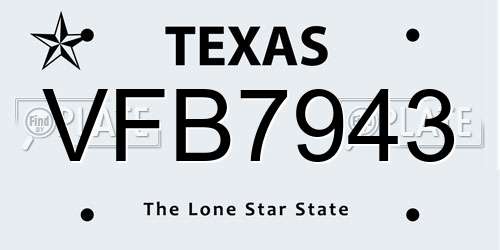 VFB7943 Texas License Plate