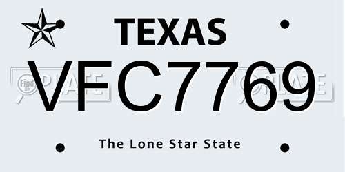 VFC7769 Texas License Plate