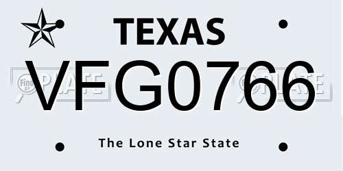 VFG0766 Texas License Plate