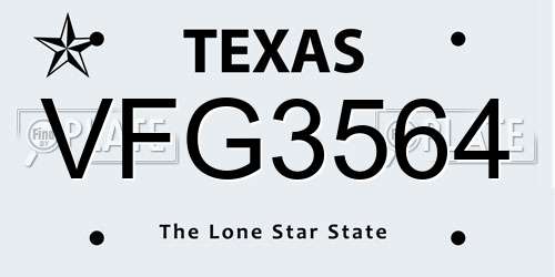 VFG3564 Texas License Plate