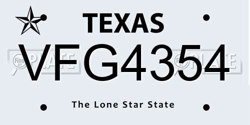 VFG4354 Texas License Plate