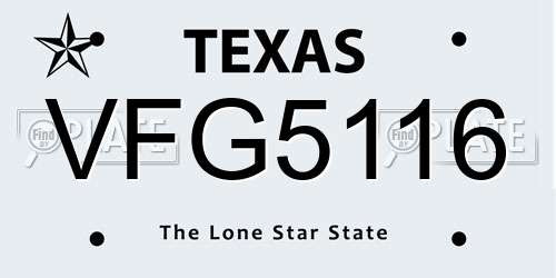 VFG5116 Texas License Plate