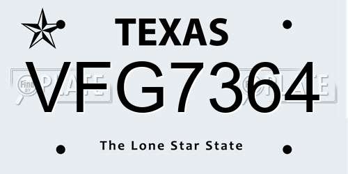 VFG7364 Texas License Plate