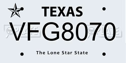 VFG8070 Texas License Plate