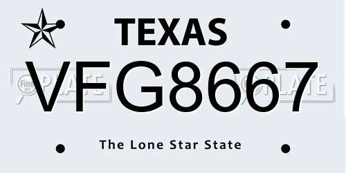 VFG8667 Texas License Plate