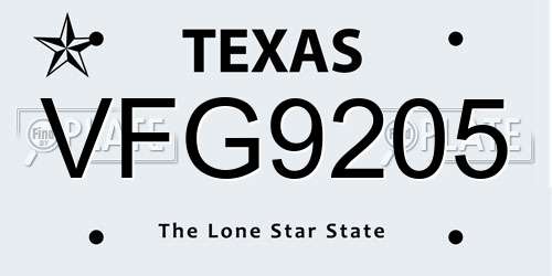 VFG9205 Texas License Plate