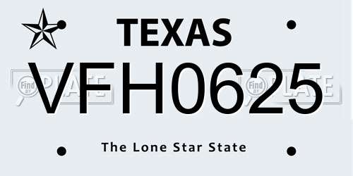 VFH0625 Texas License Plate