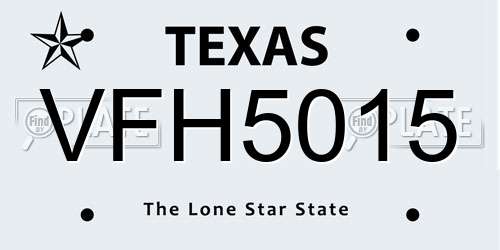 VFH5015 Texas License Plate