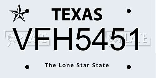 VFH5451 Texas License Plate