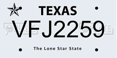 VFJ2259 Texas License Plate