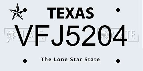 VFJ5204 Texas License Plate