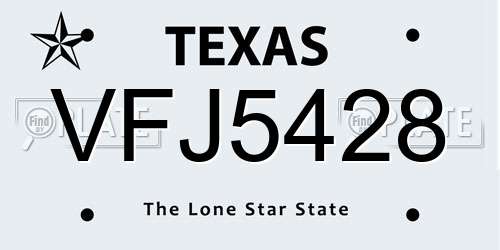 VFJ5428 Texas License Plate