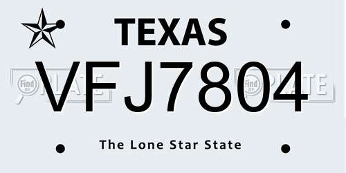 VFJ7804 Texas License Plate
