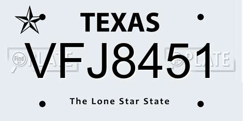 VFJ8451 Texas License Plate