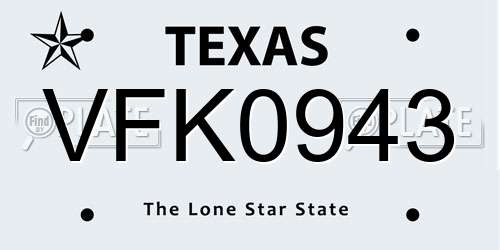 VFK0943 Texas License Plate