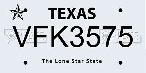 VFK3575 Texas License Plate