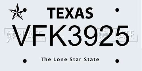 VFK3925 Texas License Plate