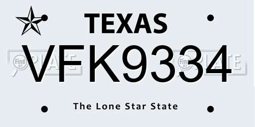 VFK9334 Texas License Plate