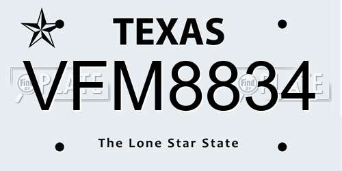 VFM8834 Texas License Plate