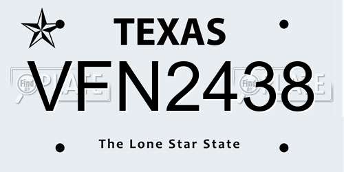 VFN2438 Texas License Plate