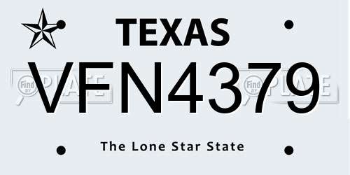 VFN4379 Texas License Plate