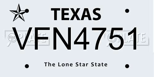 VFN4751 Texas License Plate