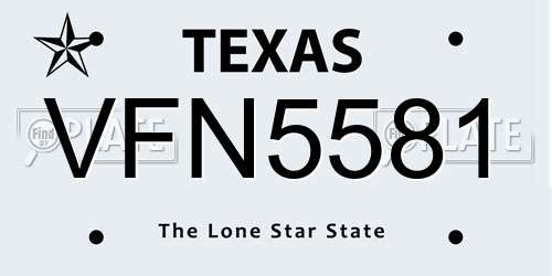 VFN5581 Texas License Plate