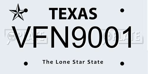 VFN9001 Texas License Plate