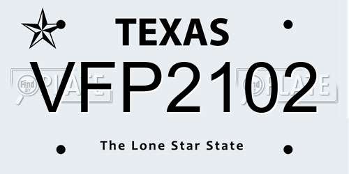 VFP2102 Texas License Plate