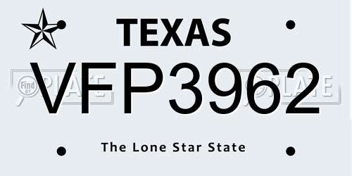 VFP3962 Texas License Plate